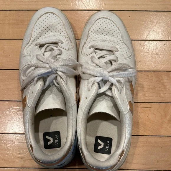 Veja White Sneakers with Gold Details - Picture 2 of 6